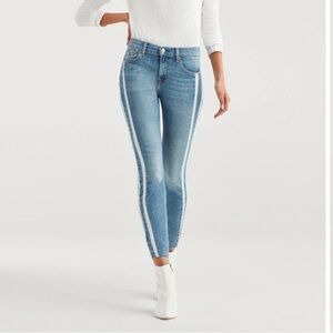 7 For All Mankind Ankle Skinny with Cut Off Hem and Double White Stripes-Size 24
